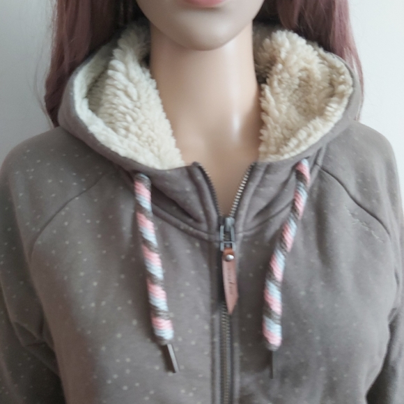 Mazine women's taupe tan green hoodie hooded sweatshirt zip up polkadots - Picture 2 of 16